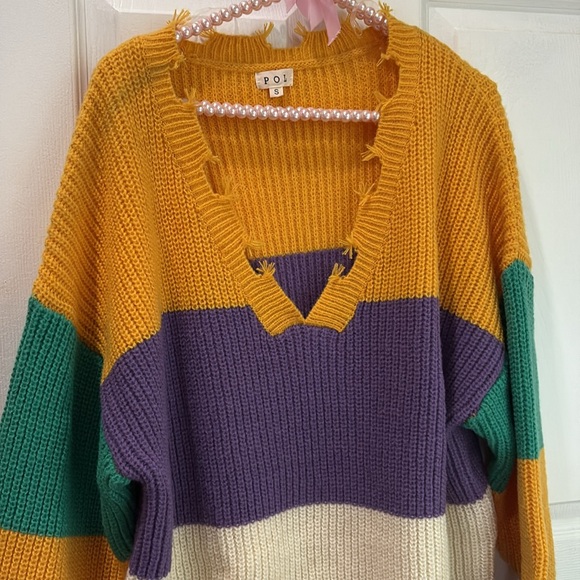 POL new colored stripe distressed comfy sweater - Picture 3 of 7